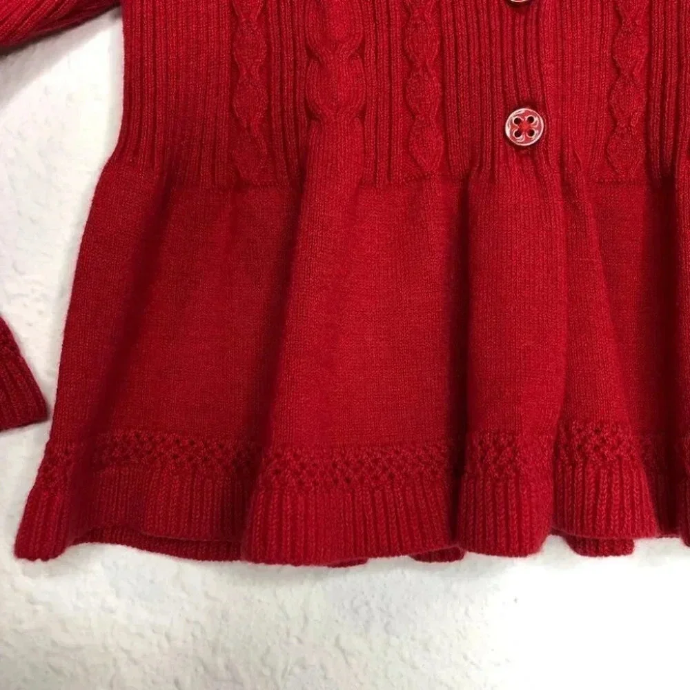 NWT Mayoral Chic cardigan sweater red cable‎ knit peplum hem size 6 months